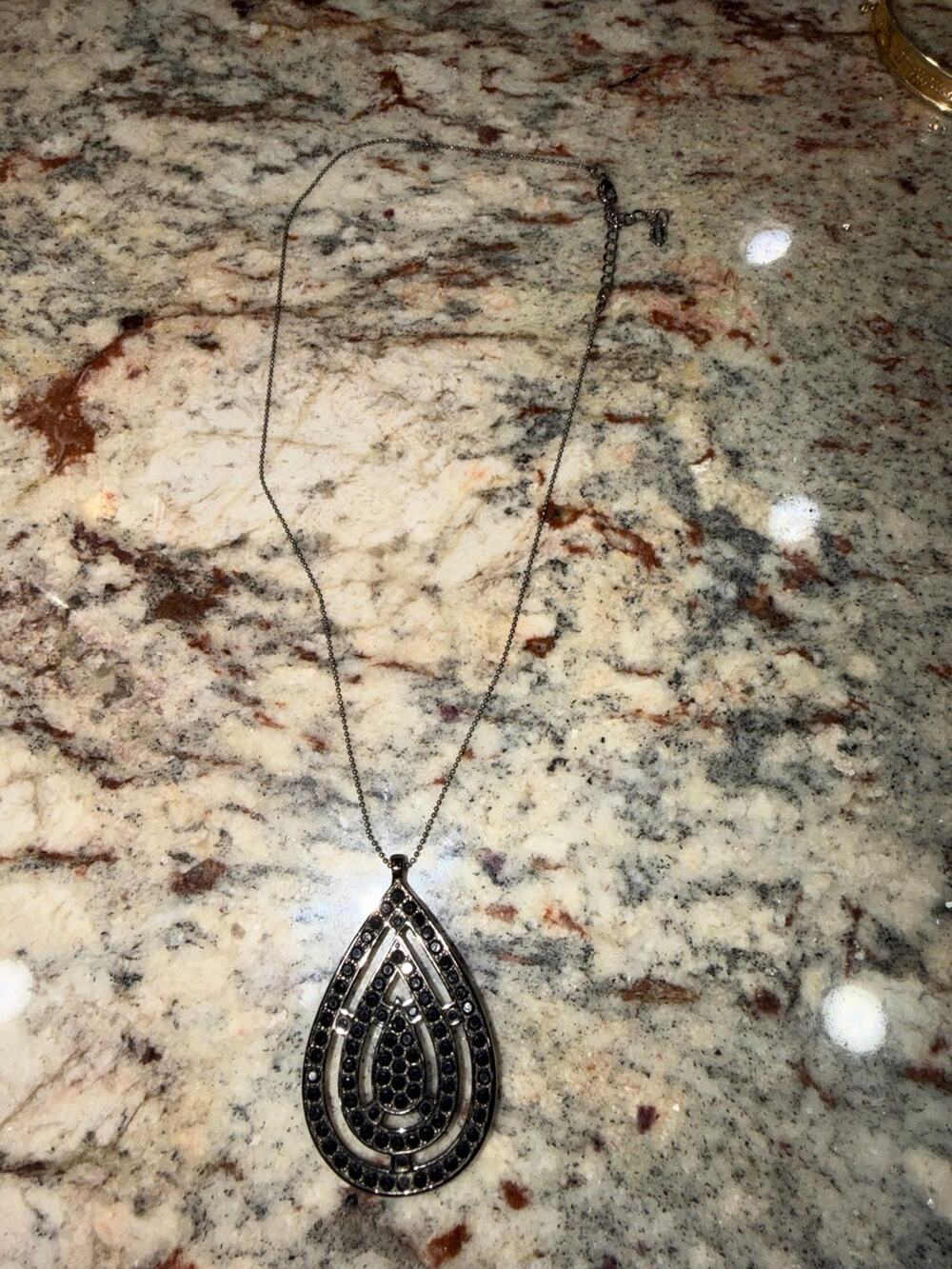 Monet Black Rhinestone Teardrop Pendant Necklace